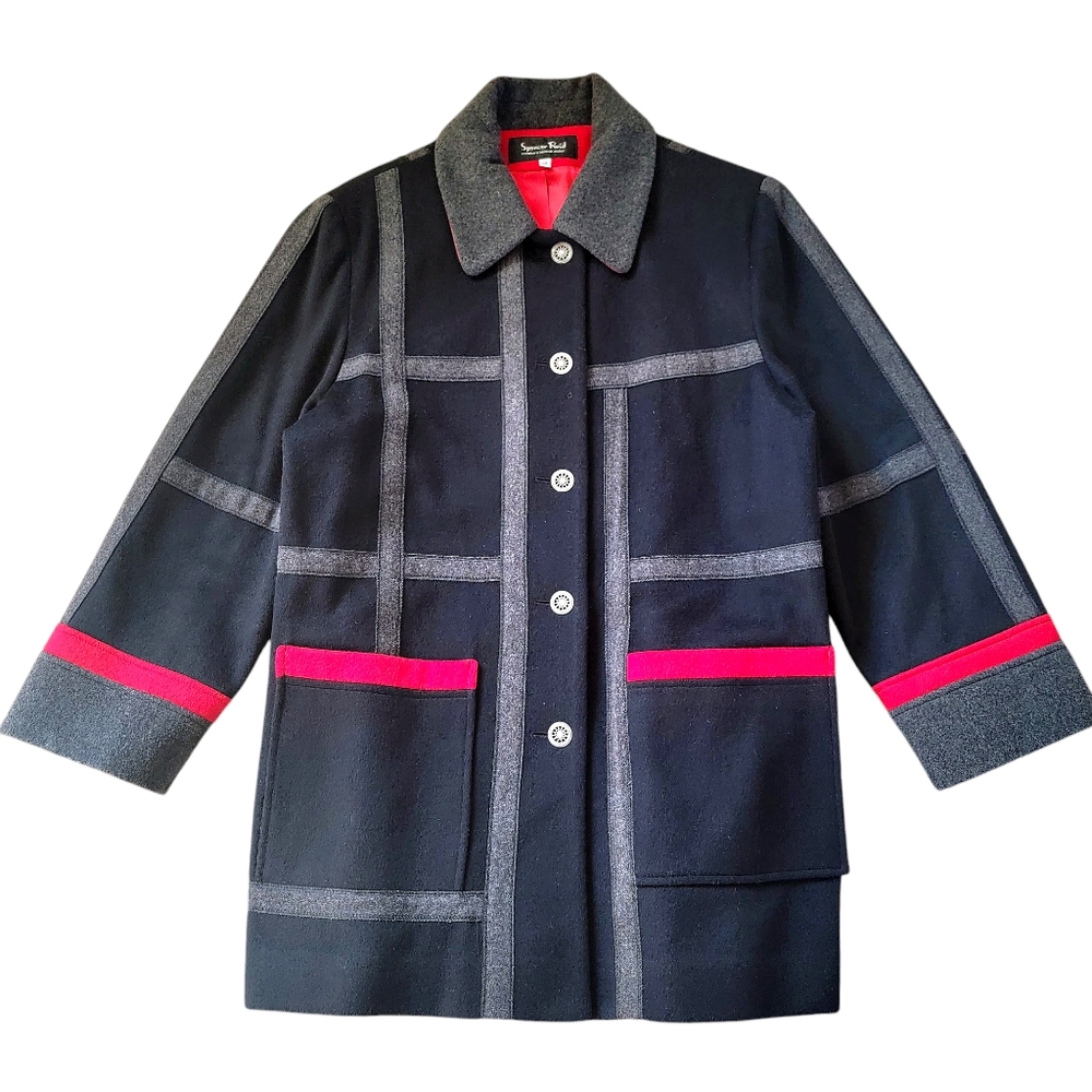Vintage Spencer Reid x Fortsmann Wool Blend Coat Jacket‎ Size 14 Black Red Gray